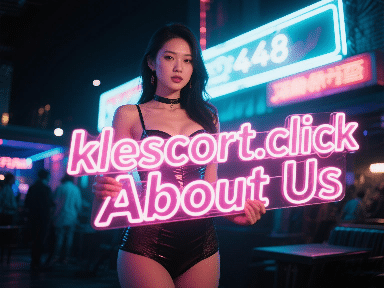 Woman holding neon sign with klescort.click, promoting escort services in a nightlife setting.